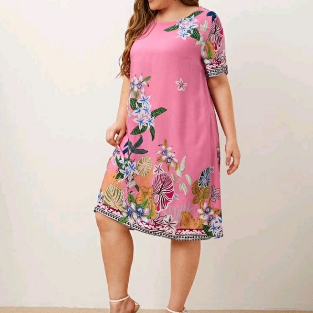 #14 Brand New Plus Pink Floral Tunic Dress - Picture 3 of 7